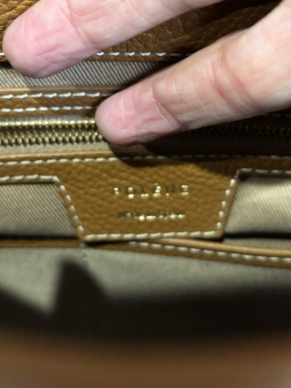 Polène Numéro Un Trio Carmel Structured Leather Bag Tan Top Handle Crossbody EUC - Picture 8 of 11